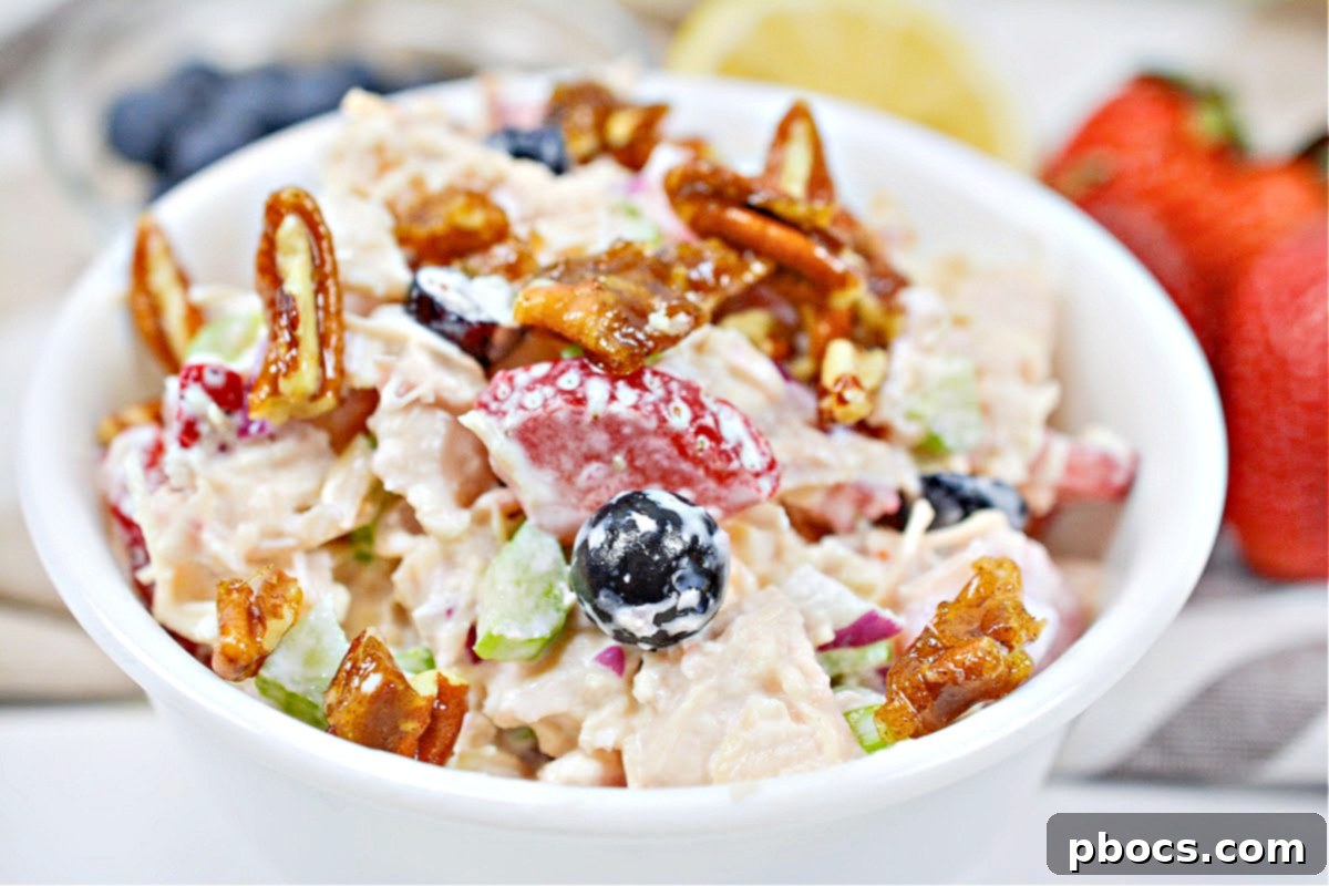 Low-Carb Mixed Berry Chicken Salad With Candied Pecans