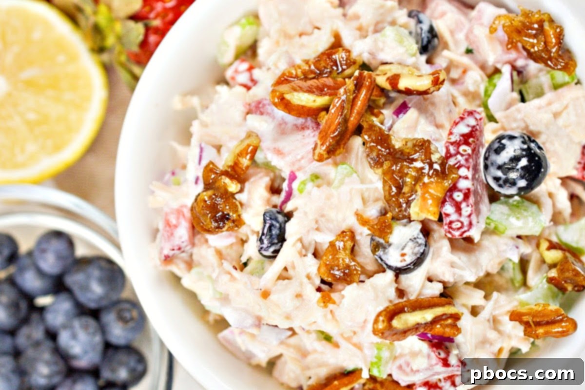 Low-Carb Mixed Berry Chicken Salad With Candied Pecans