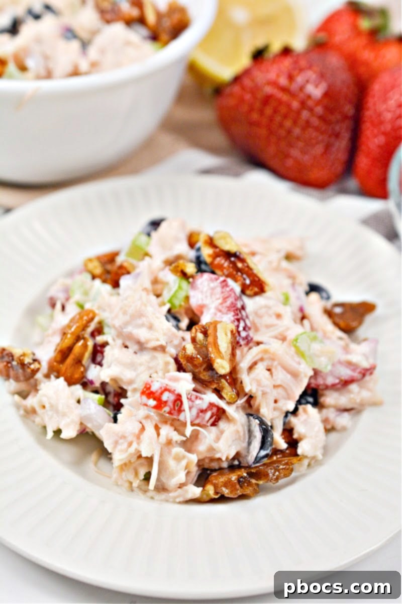 Low-Carb Mixed Berry Chicken Salad With Candied Pecans