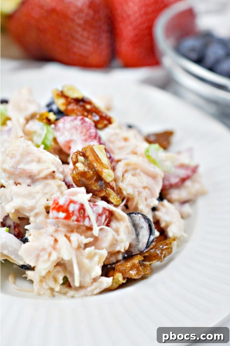Low-Carb Mixed Berry Chicken Salad With Candied Pecans
