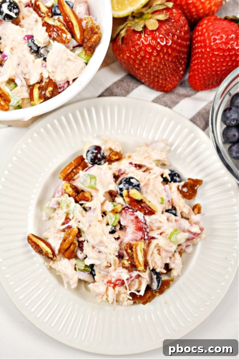 Low-Carb Mixed Berry Chicken Salad With Candied Pecans