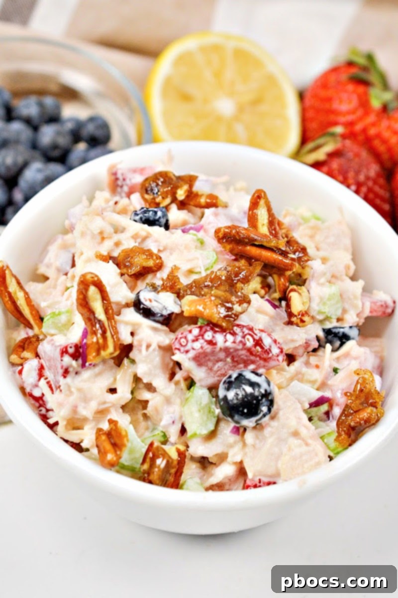 Low-Carb Mixed Berry Chicken Salad With Candied Pecans