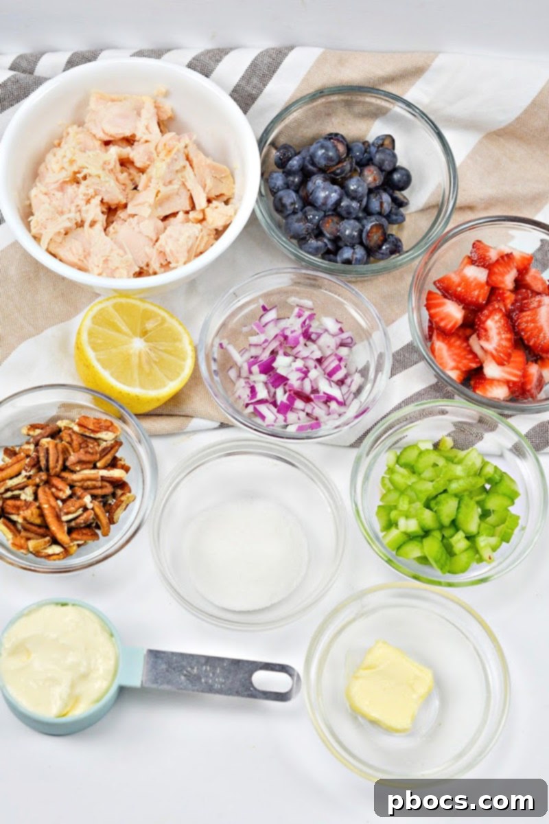 Ingredients for Low-Carb Mixed Berry Chicken Salad With Candied Pecans