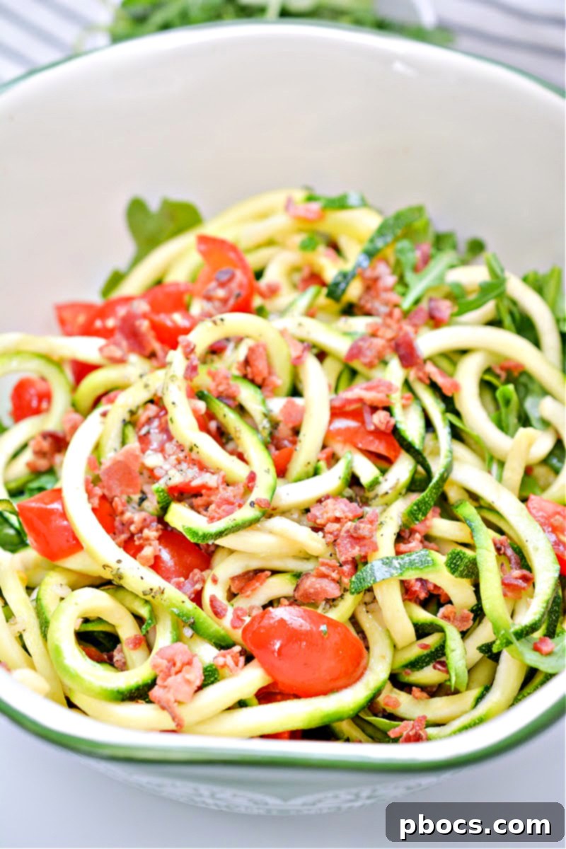 Keto BLT Zoodle Power Bowl 12 Keto BLT Zucchini Noodles Salad - Ready to Enjoy