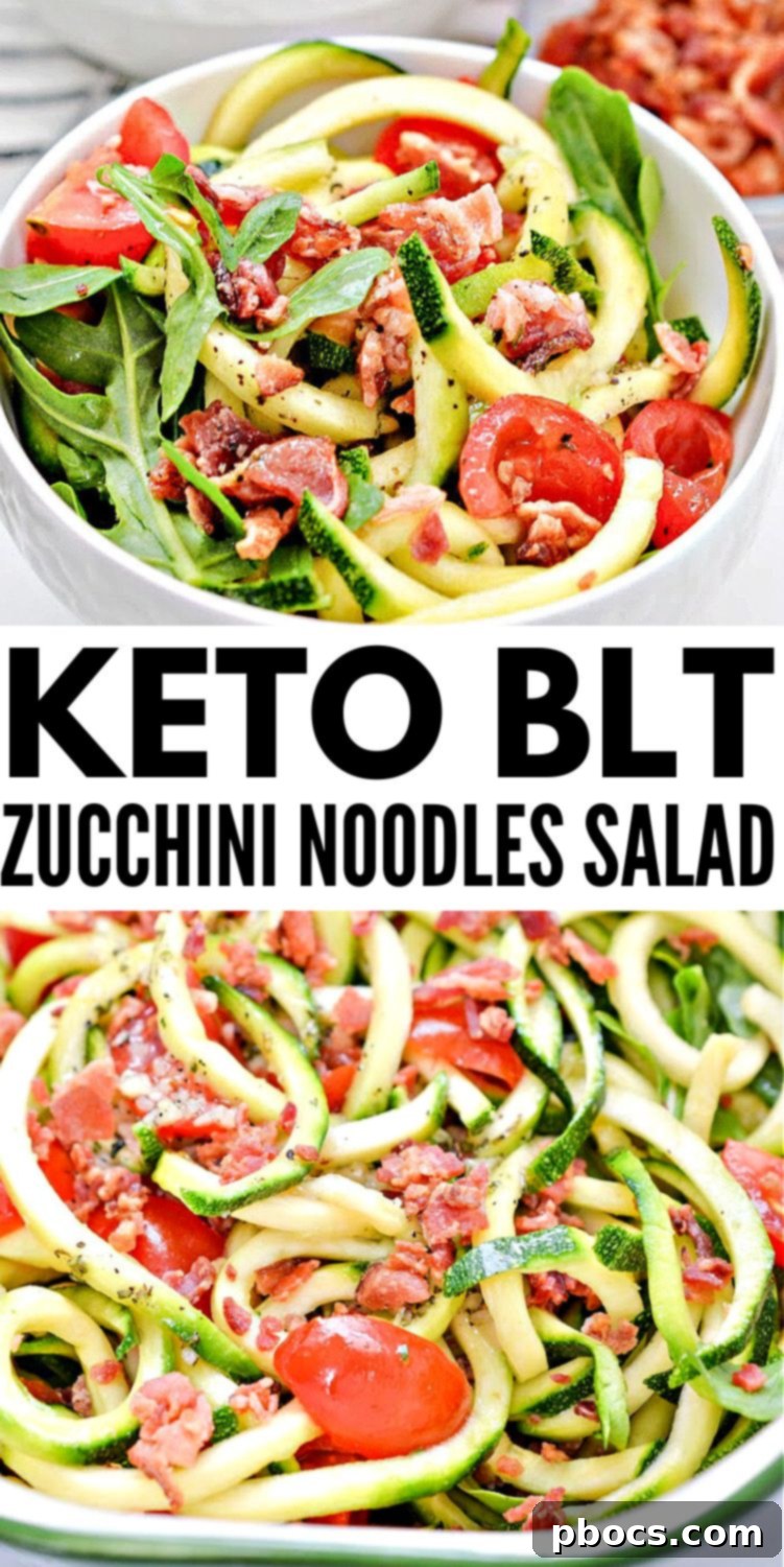 Keto BLT Zoodle Power Bowl 13 Keto BLT Zucchini Noodles Salad - Pin for later