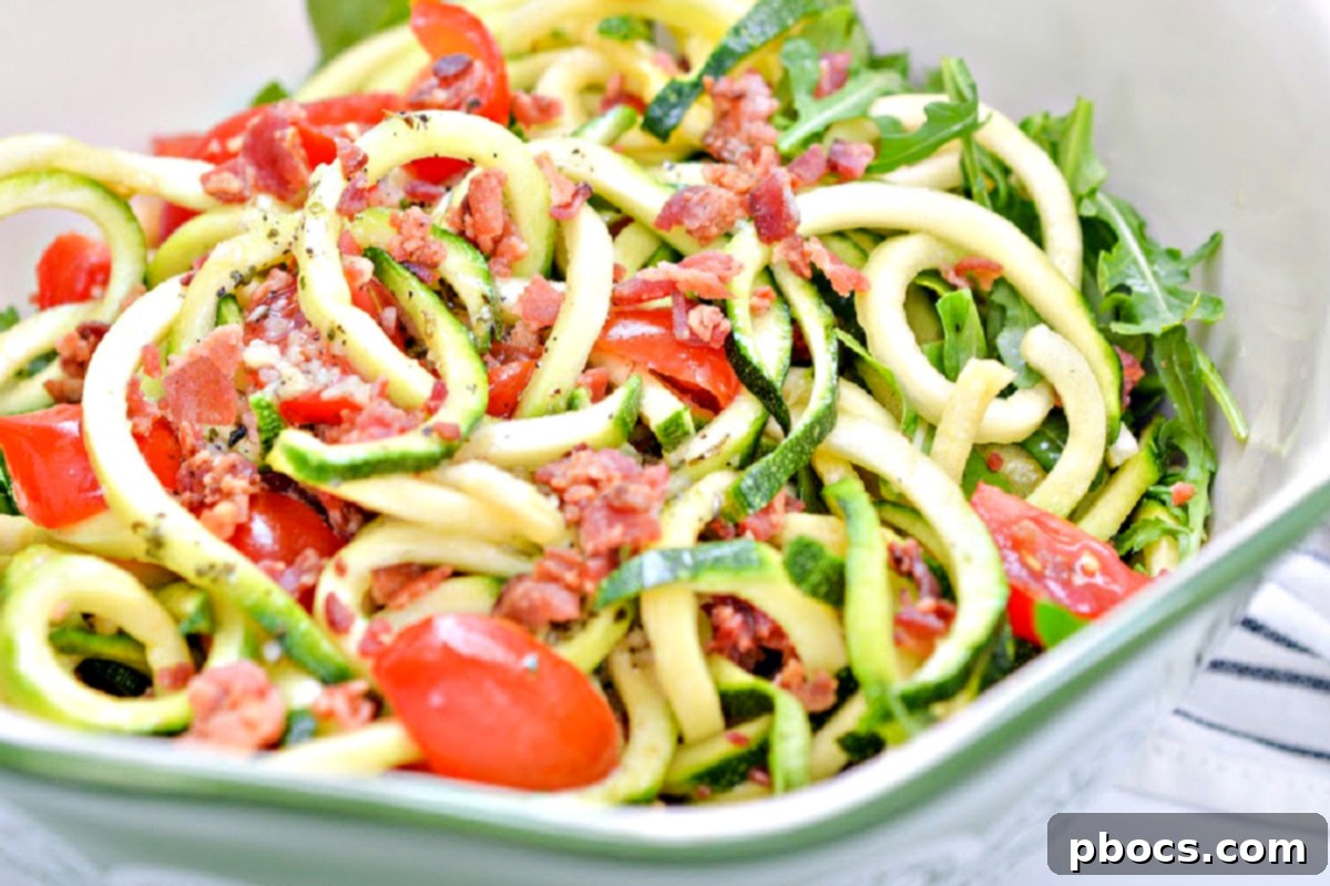 Keto BLT Zoodle Power Bowl 4 Freshly Made Zucchini Noodles for a BLT Salad