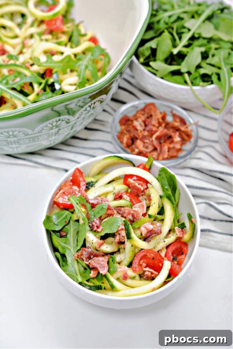 Keto BLT Zoodle Power Bowl 6 Keto BLT Zucchini Noodles Salad - Ready for Meal Prep