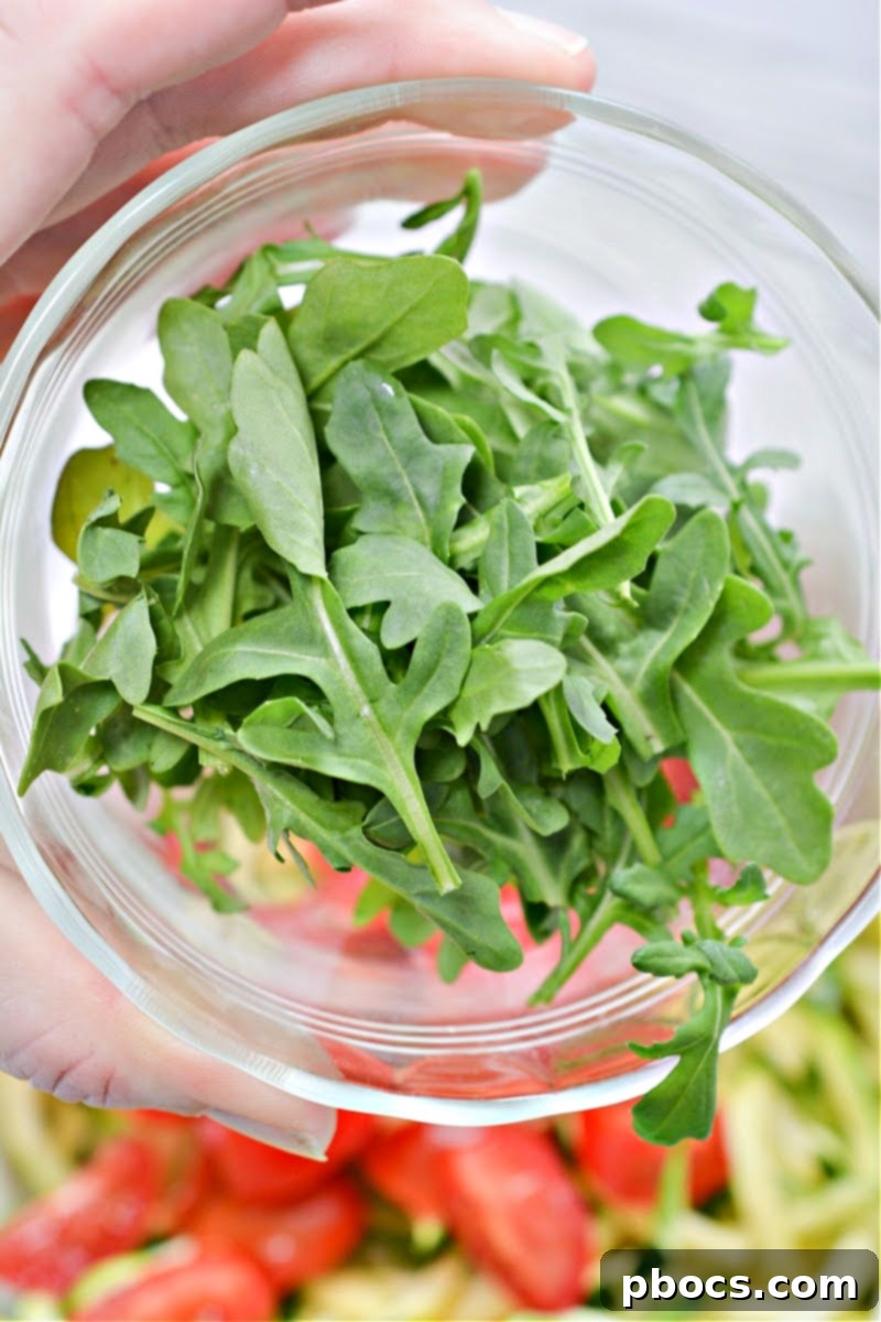 Keto BLT Zoodle Power Bowl 9 Fresh Arugula for the Keto BLT Zucchini Noodles Salad
