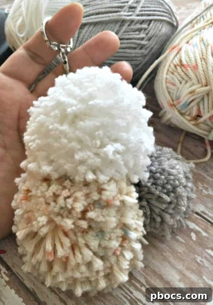 Crafting Adorable Pompom Keychains 15 DIY Pompom keychain - Close-up of finished keychain