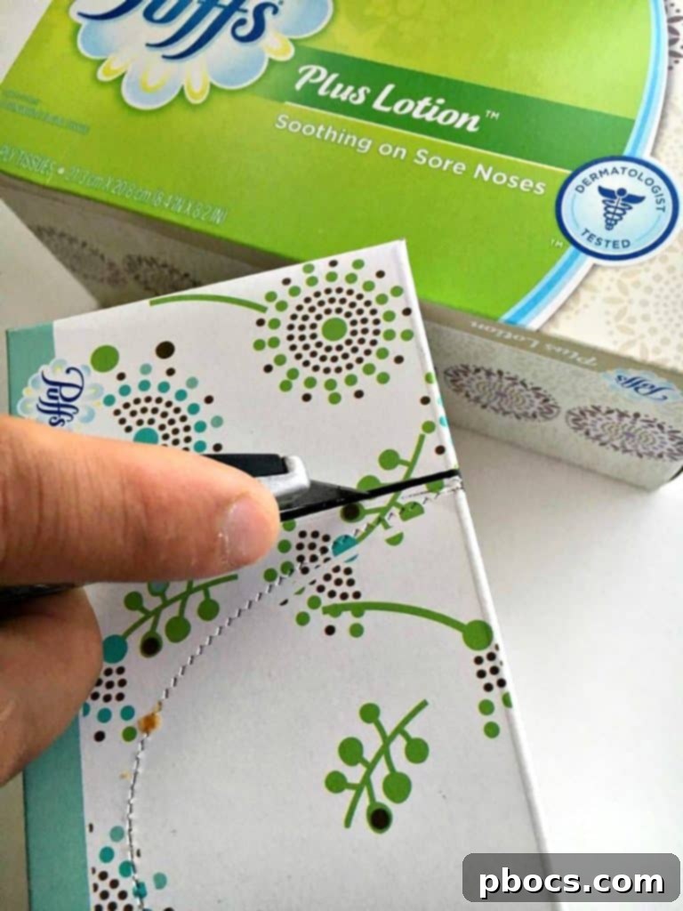 Creative Back To School Desk Organizer 7 Inserting money wrappers into a cut tissue box