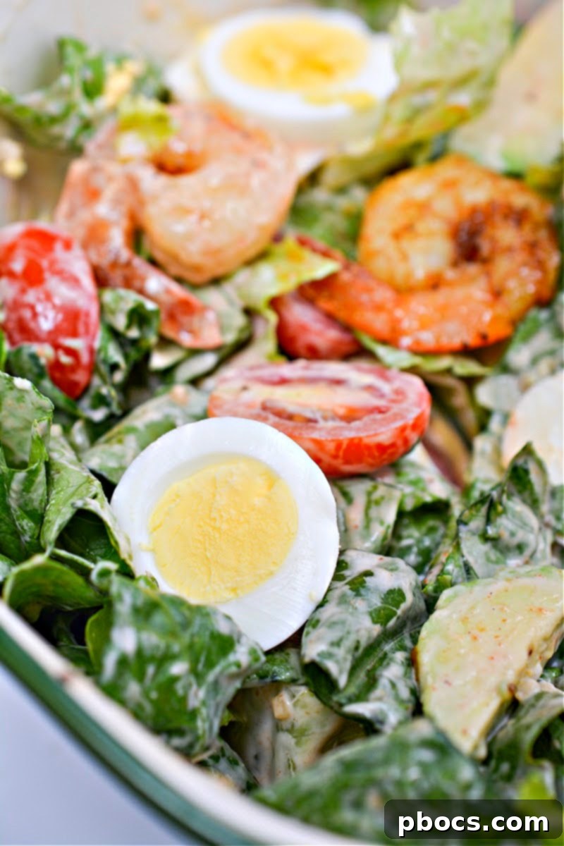Close-up of the delectable Low-Carb Shrimp Louie Salad.