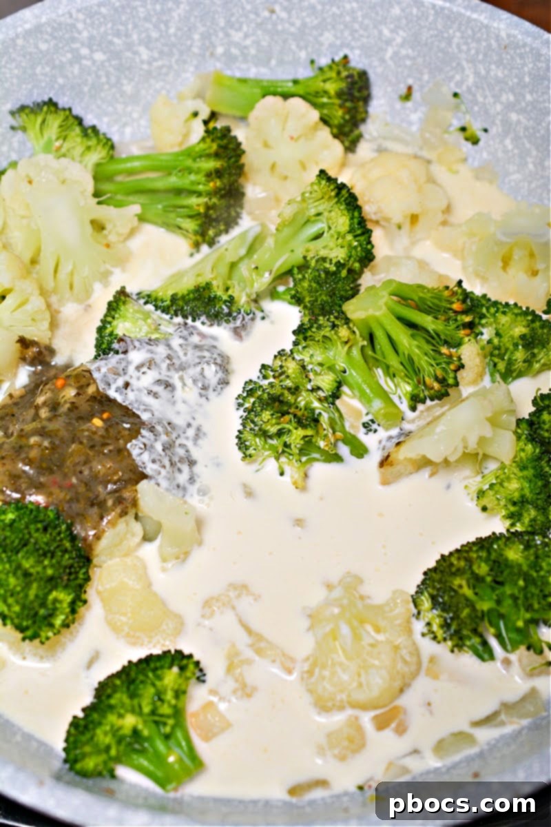 Step 6: Stir in Chimichurri and Heavy Cream