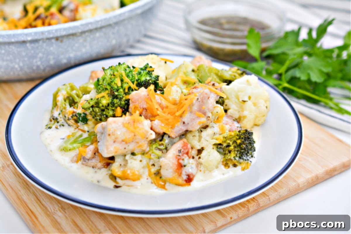Serving Keto Chimichurri Chicken Broccoli Cauliflower Skillet with Side Dishes