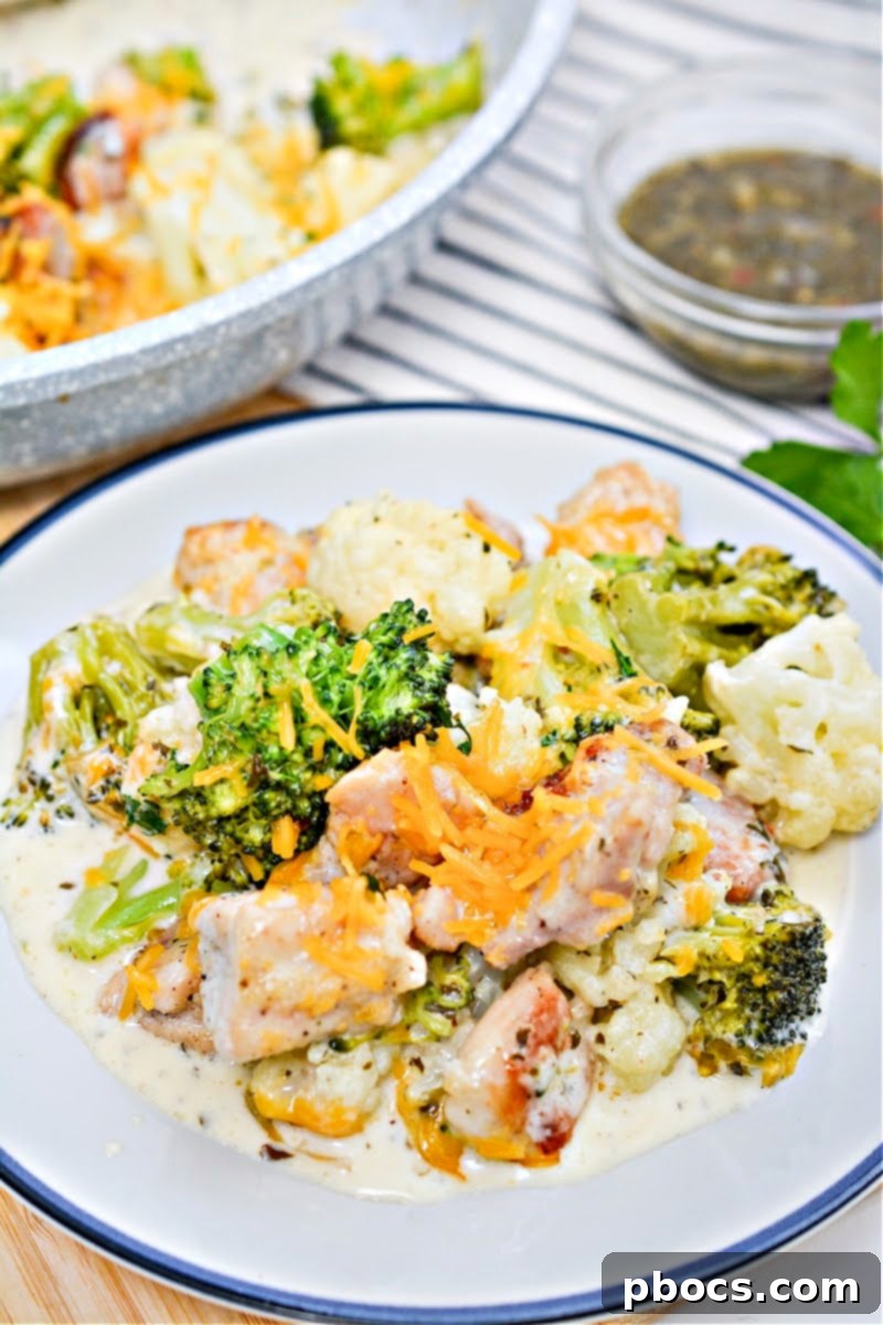 Meal Prep Keto Chimichurri Chicken Broccoli Cauliflower Skillet