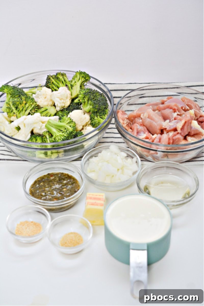 Keto Chimichurri Chicken Broccoli Cauliflower Skillet Ingredients Layout