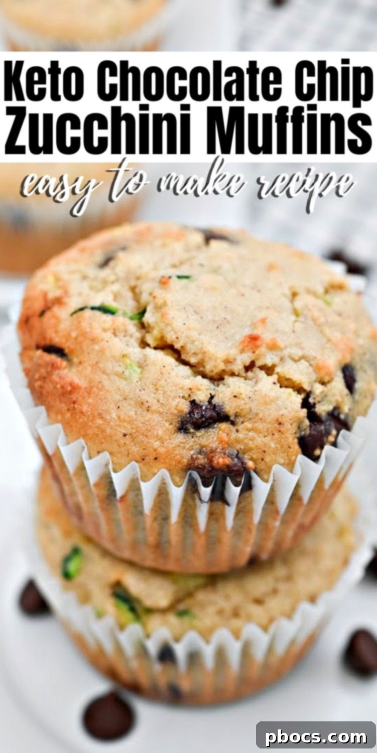 Irresistible Keto Chocolate Chip Zucchini Muffins 12 Keto Chocolate Chip Zucchini Muffins - Pin for later graphic