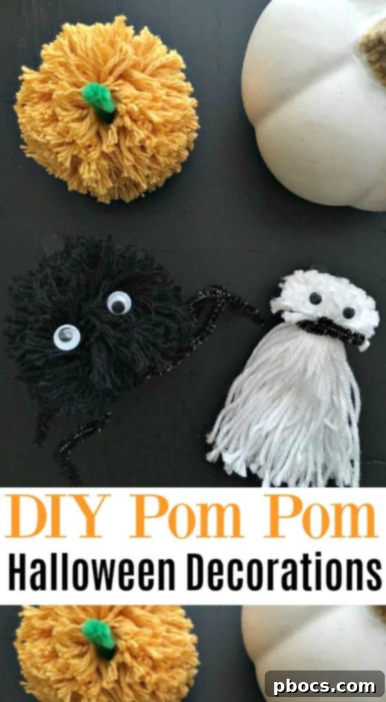 Collection of handmade pom pom Halloween crafts