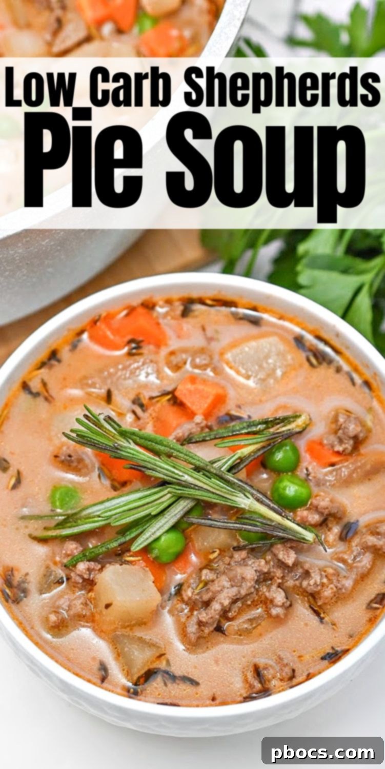 Pin this Low-Carb Shepherd's Pie Soup recipe for later! #lowcarbshepherdspiesoup #shepherdspiesoup