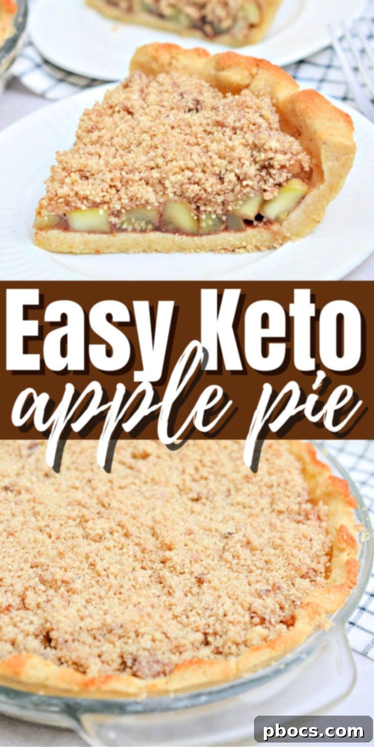 A Pinterest-friendly image of Keto Apple Pie with text overlay, ideal for sharing on social media.