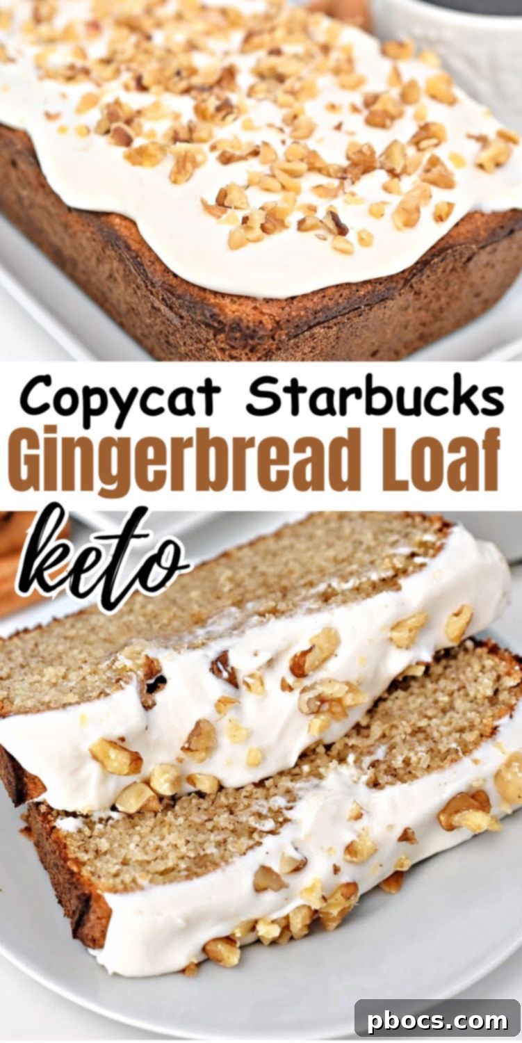 A tall, vertically oriented image of the Keto Starbucks Gingerbread Loaf, perfect for Pinterest sharing.