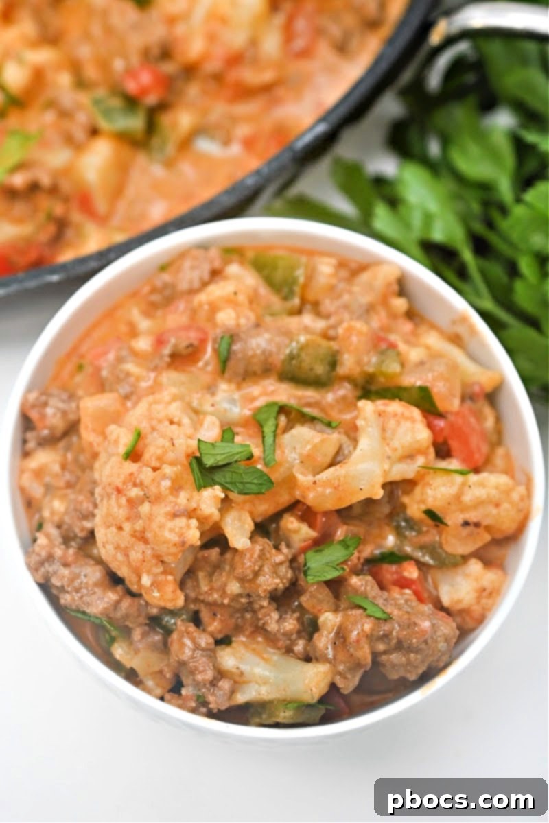 Keto Chili Mac Skillet with sides