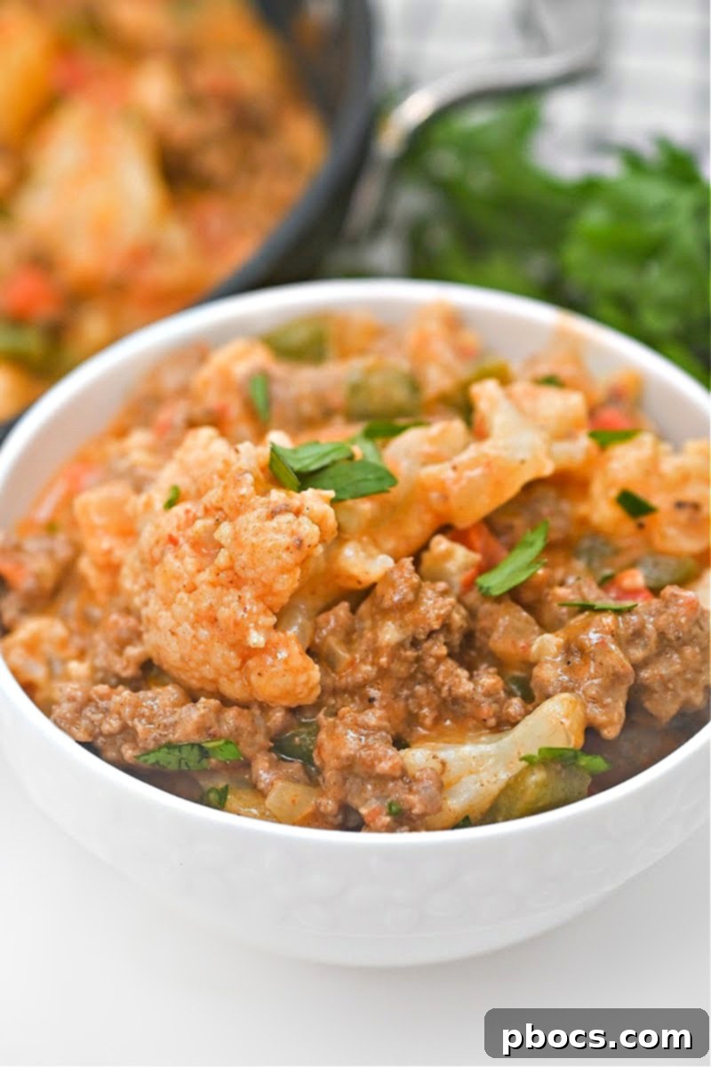 Portioned Keto Chili Mac Skillet for meal prep