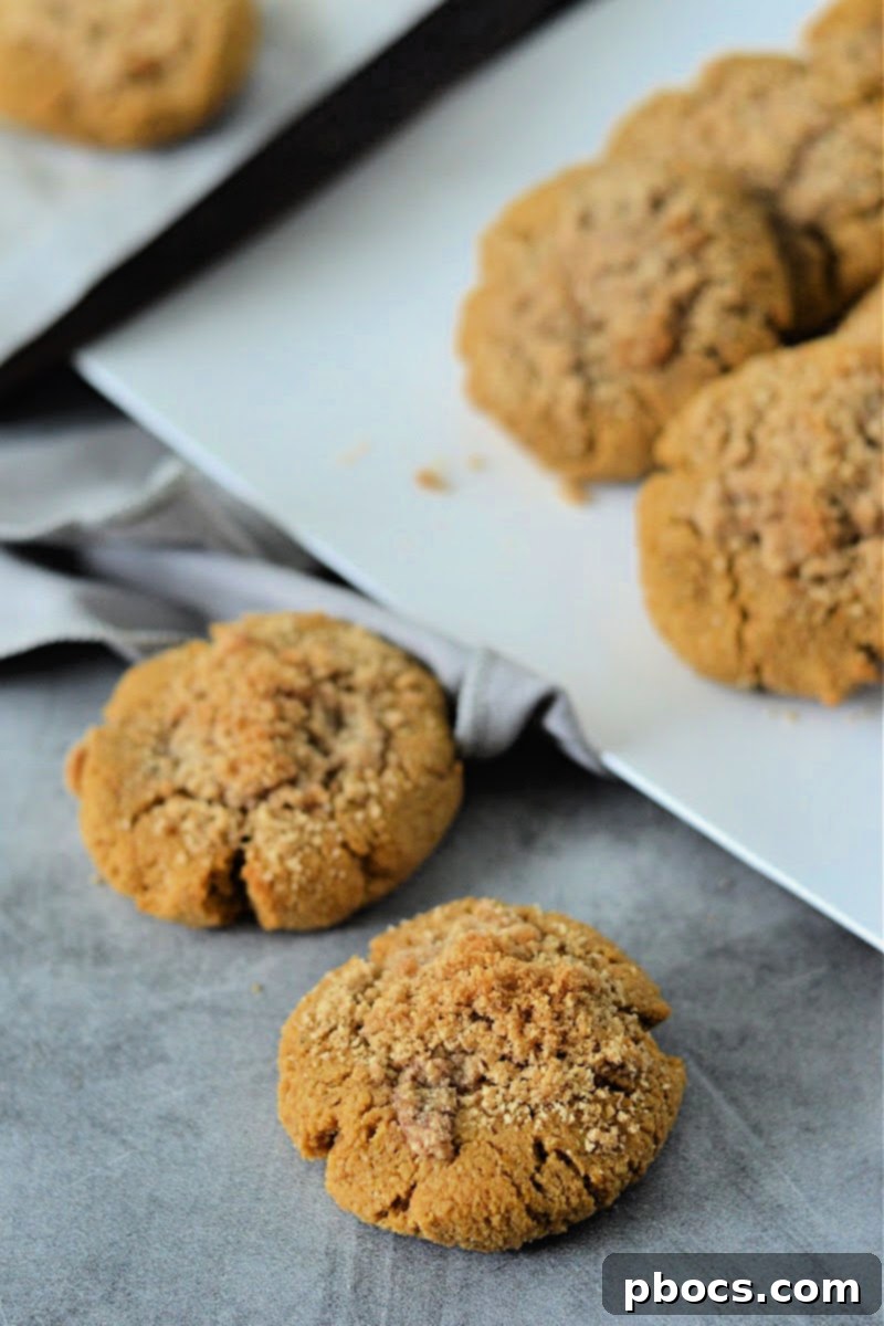 Close-up of a stack of Keto Pumpkin Coffee Cake Cookies