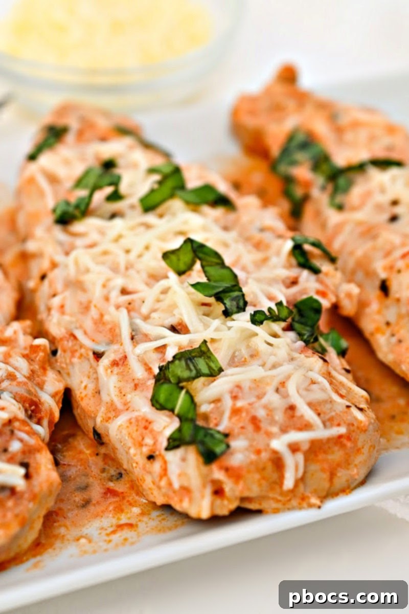 Keto Crockpot Tomato Alfredo Chicken, featuring the separate marinara and creamy Alfredo.