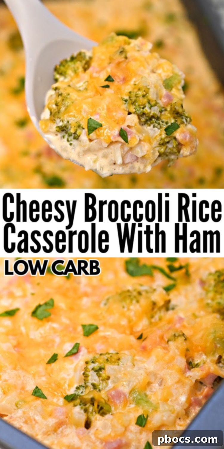Cheesy Low-Carb Broccoli Rice Casserole With Ham - Pin for later