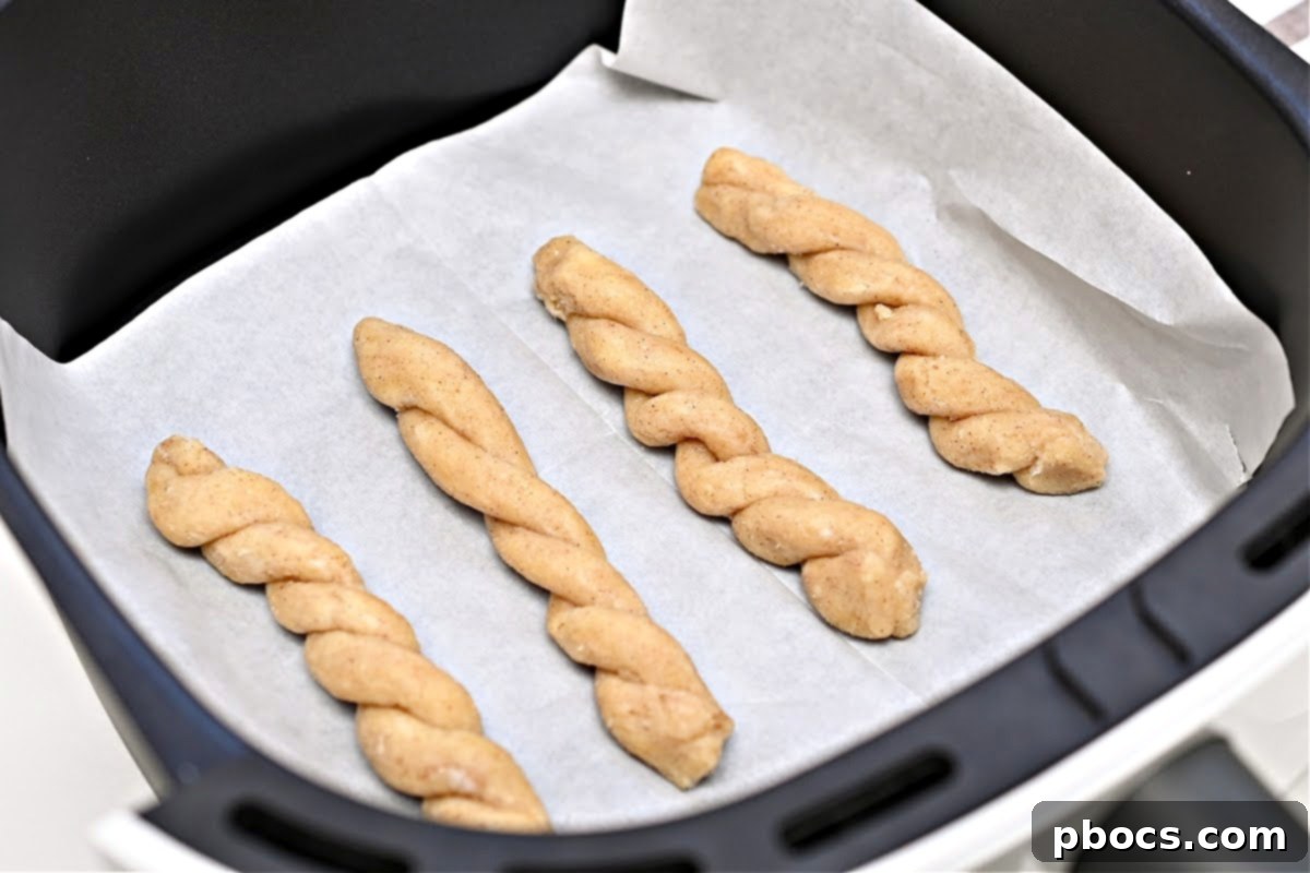 Sweet Keto Cinnamon Air Fryer Twirls 12 Keto Twists in Air Fryer Basket