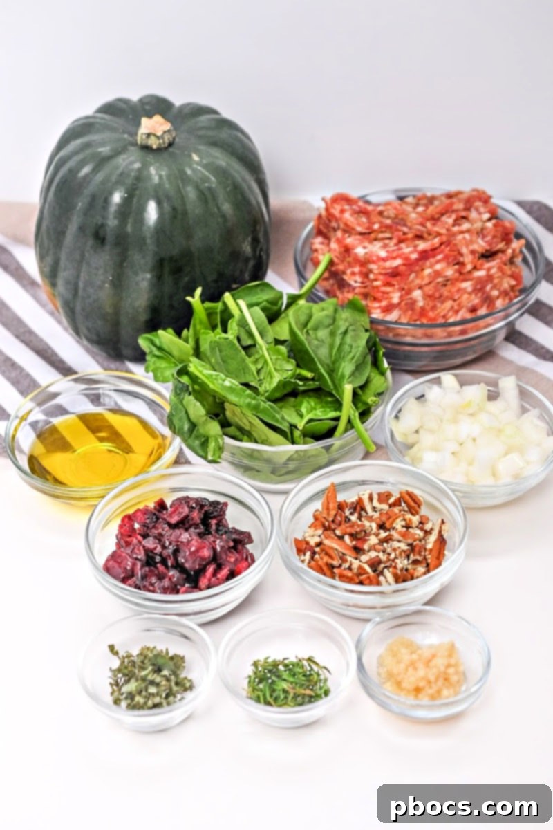 Stuffed Acorn Squash with Italian Sausage, Pecans, and Cranberries