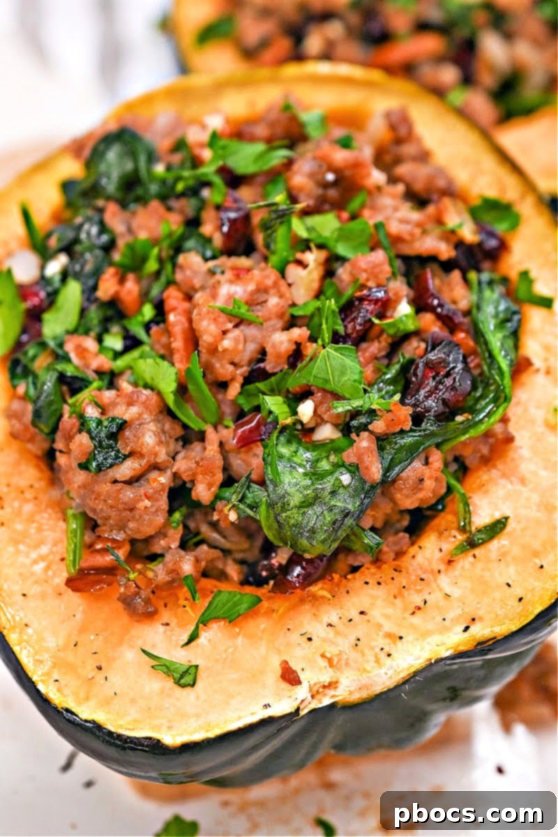 Preparing Acorn Squash with Sausage and Cranberry Stuffing