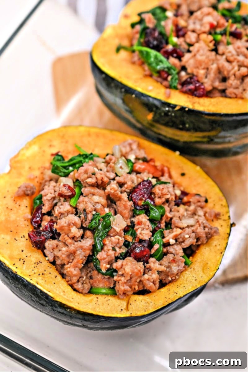 Meal Prepped Low-Carb Acorn Squash with Sausage and Cranberries