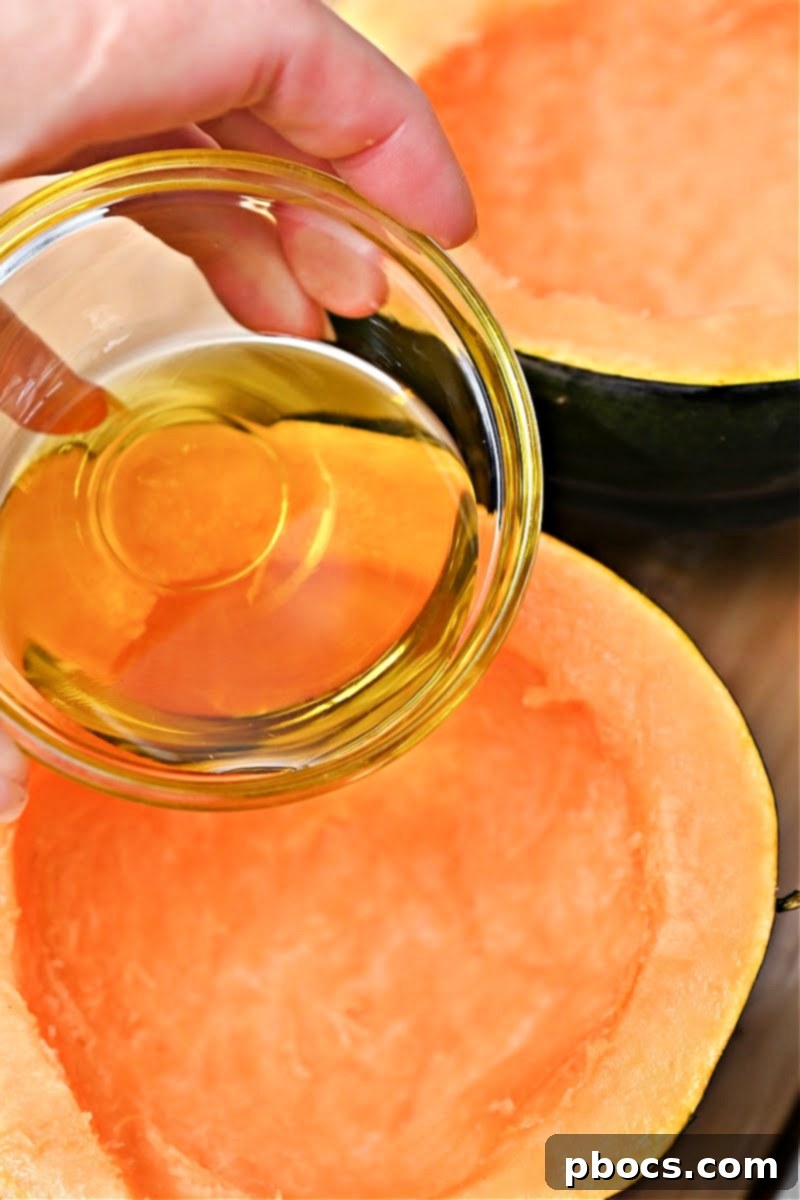 Acorn Squash Halves Prepared for Roasting