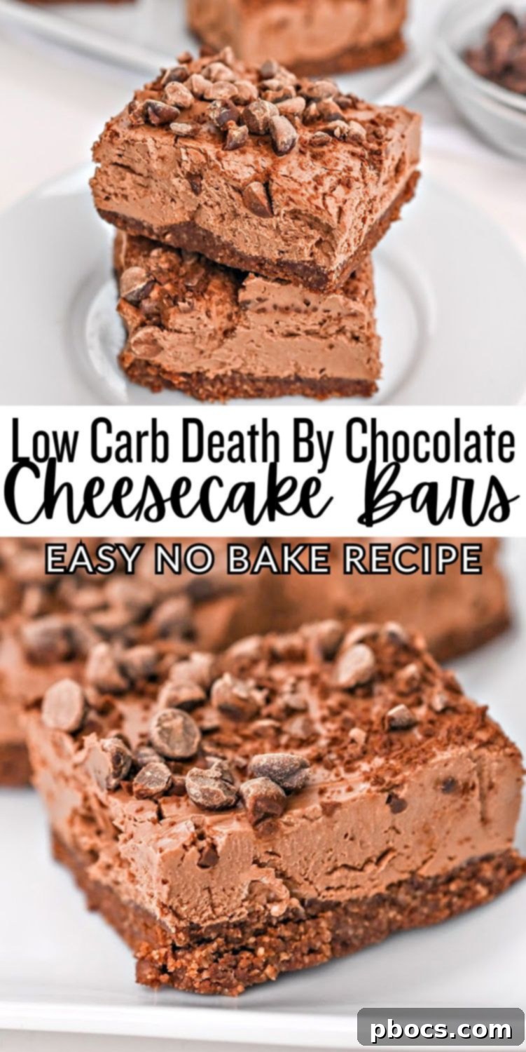 Keto No-Bake Death By Chocolate Cheesecake Bars 14 Low Carb No Bake Death By Chocolate Cheesecake Bars recipe card