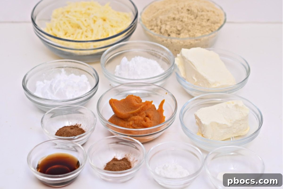 A selection of high-quality ingredients for keto crescent rolls, including almond flour and cream cheese.