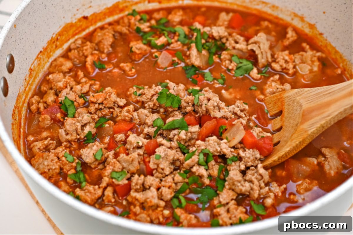 Hearty serving of Keto Pumpkin Chili made with lean ground turkey