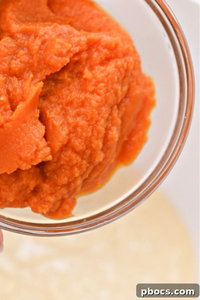 Pumpkin Puree being added to melted chocolate