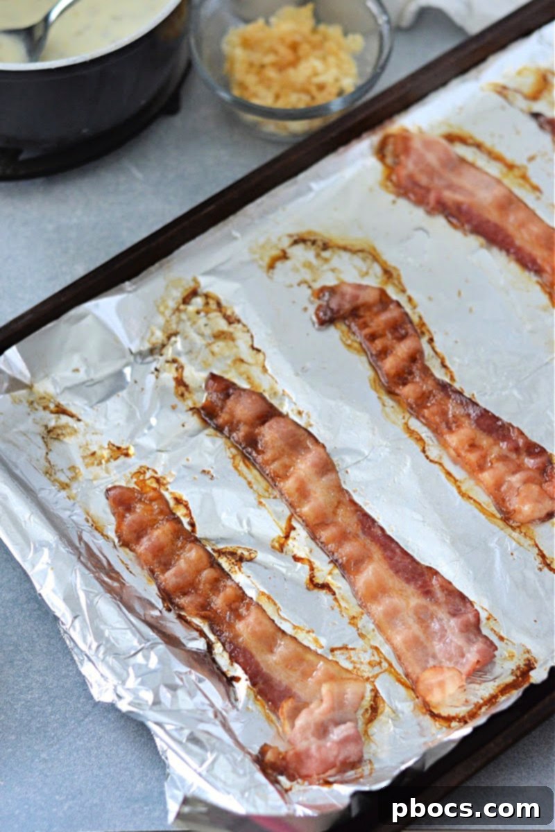 Crispy bacon on a baking sheet.
