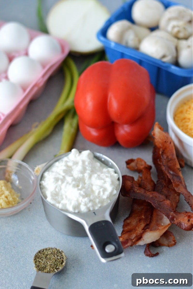 Low-Carb Cottage Cheese Egg Bake ingredients.