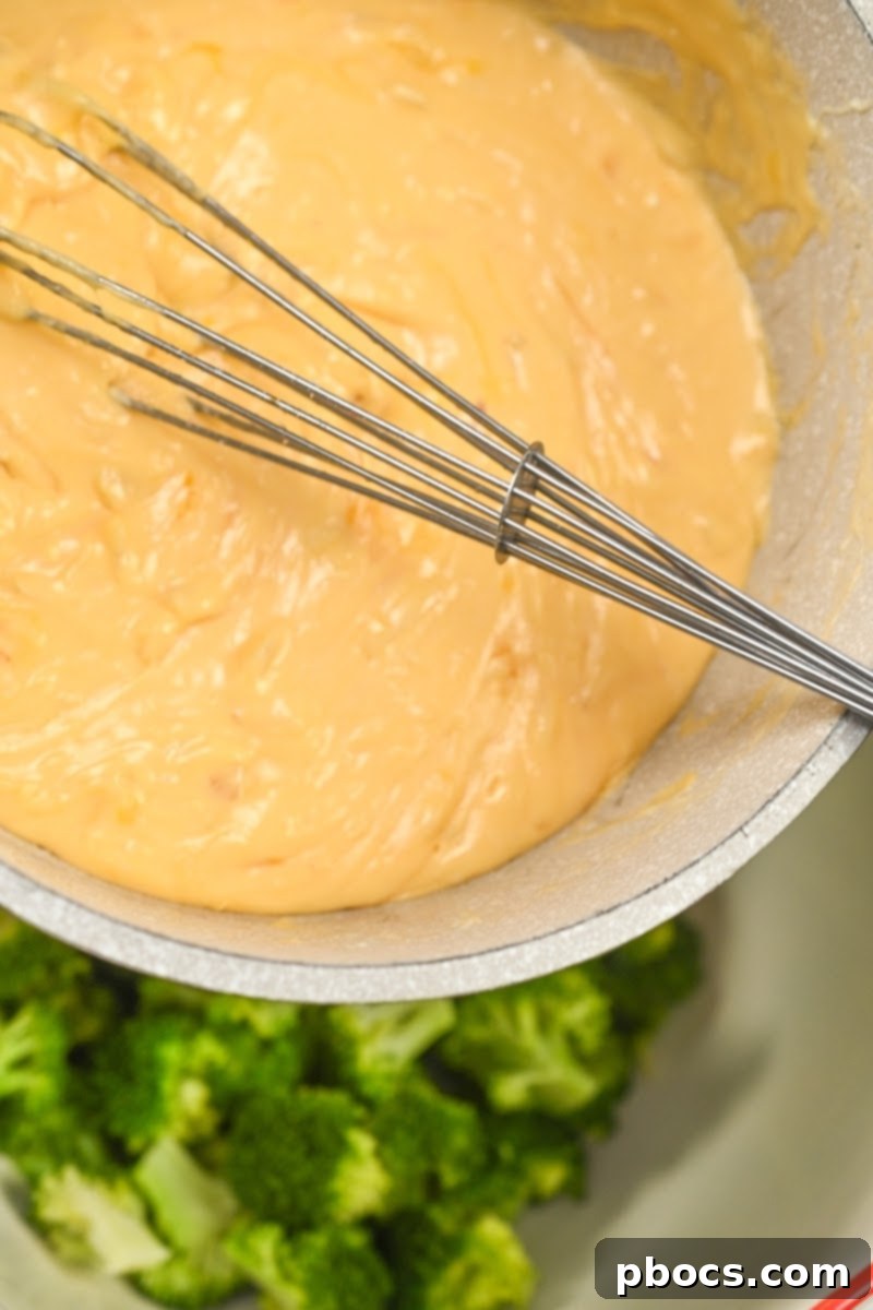 Rich keto cheese sauce ready for the broccoli