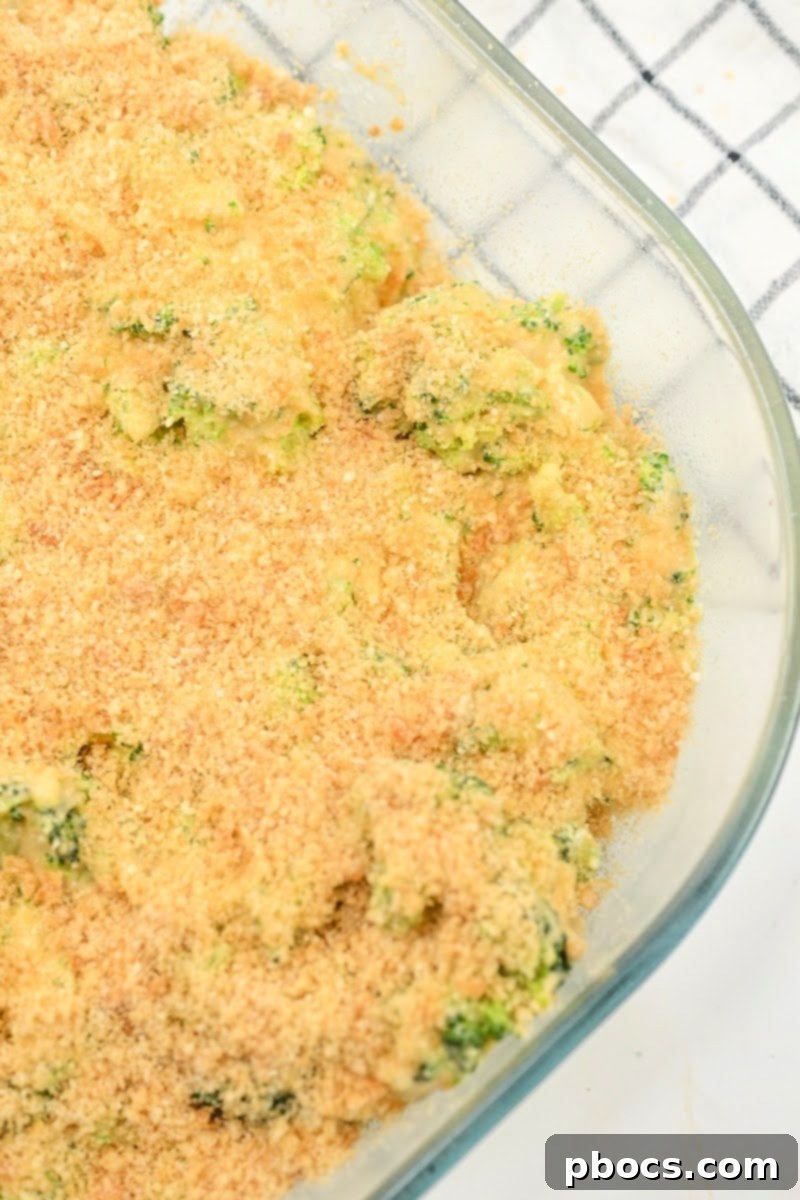 Baked Keto Broccoli Mac and Cheese fresh out of the oven