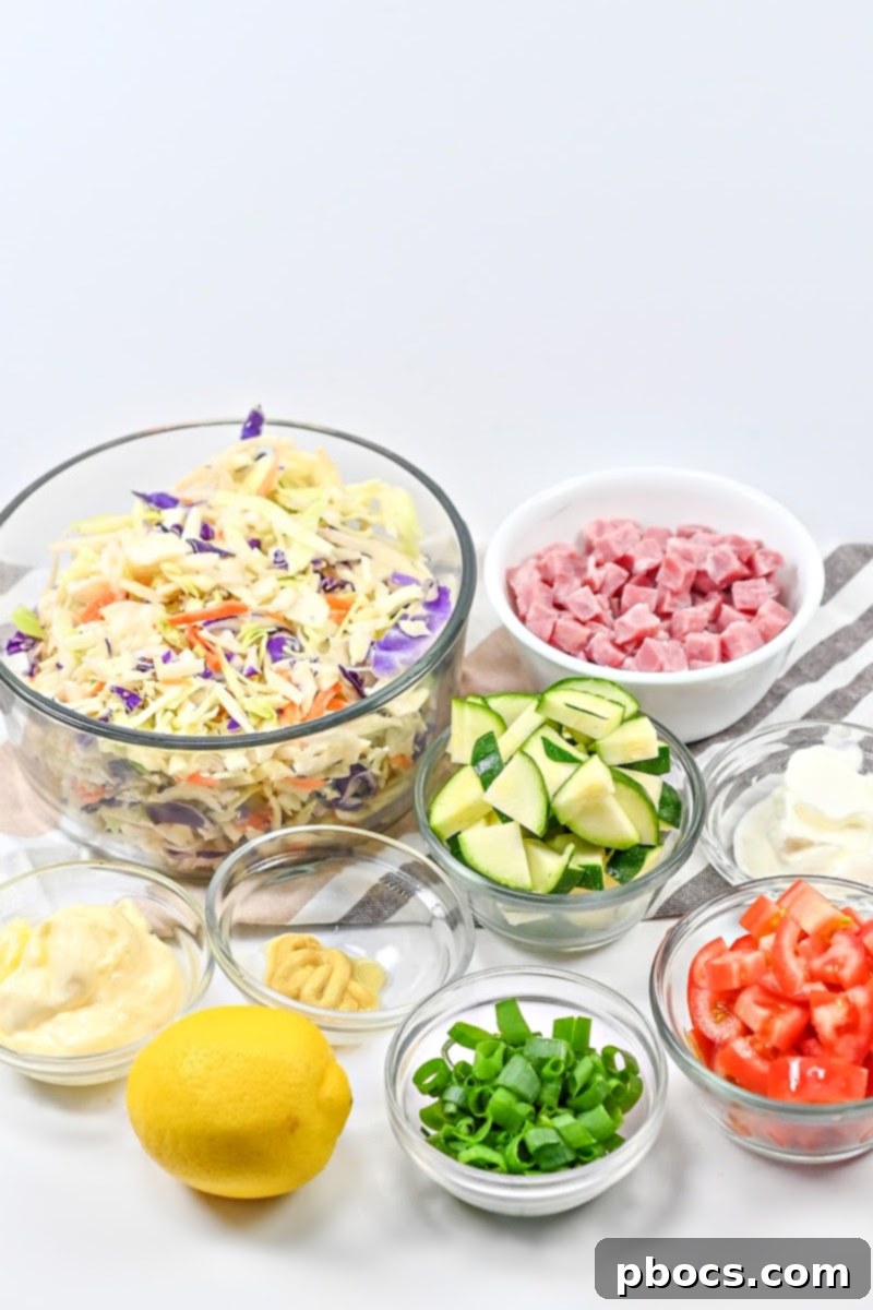 Creamy Low Carb Ham and Cabbage Salad Ingredients
