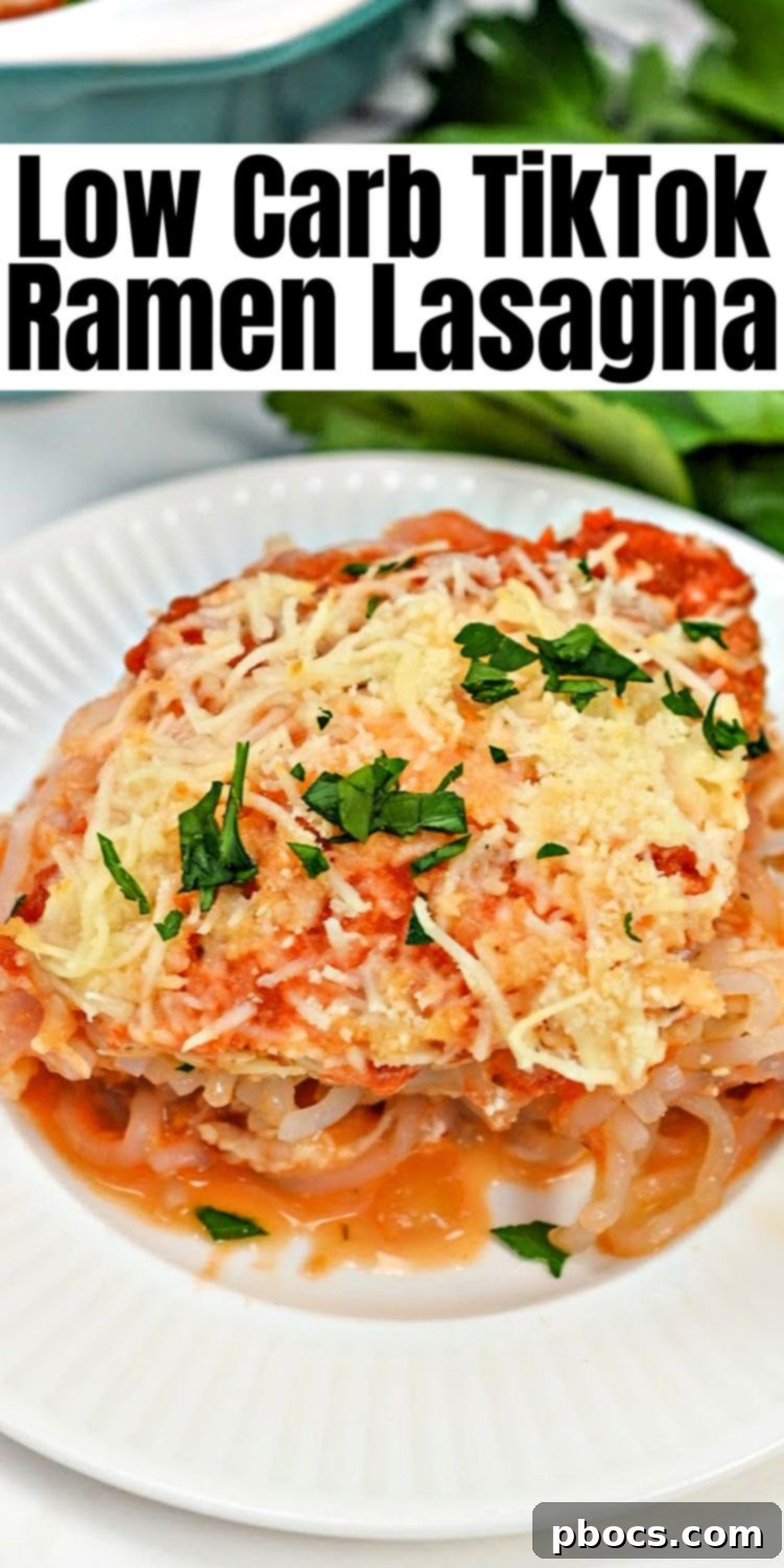 Keto Ramen Lasagna TikTok Style 15 Low Carb TikTok Ramen Lasagna recipe card for Pinterest.