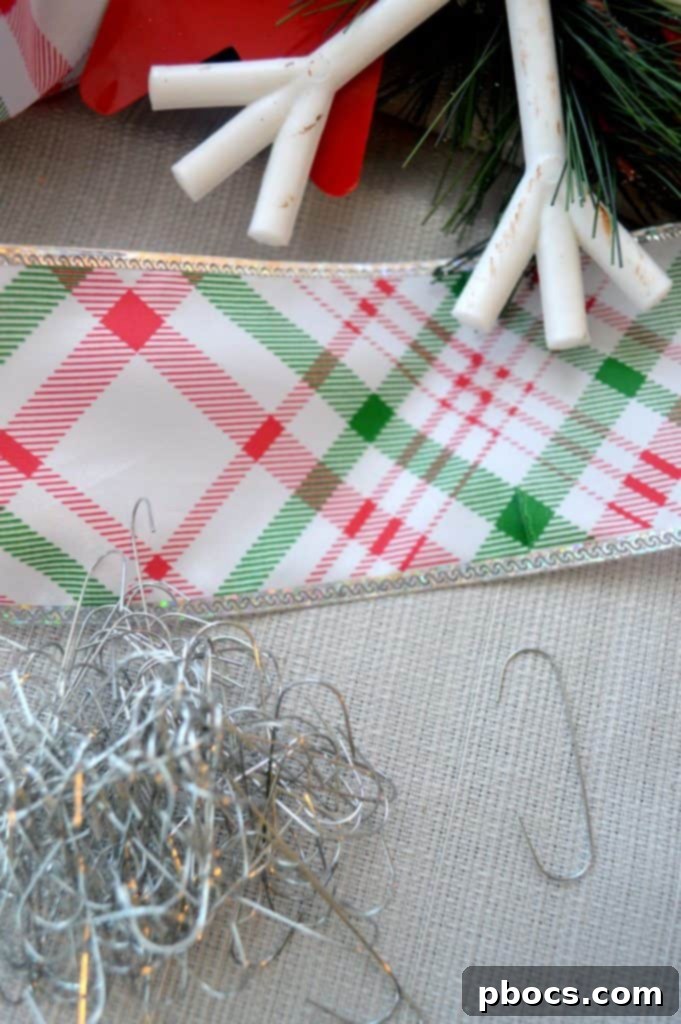 Step 2: Cutting ribbon to length and attaching an ornament hook