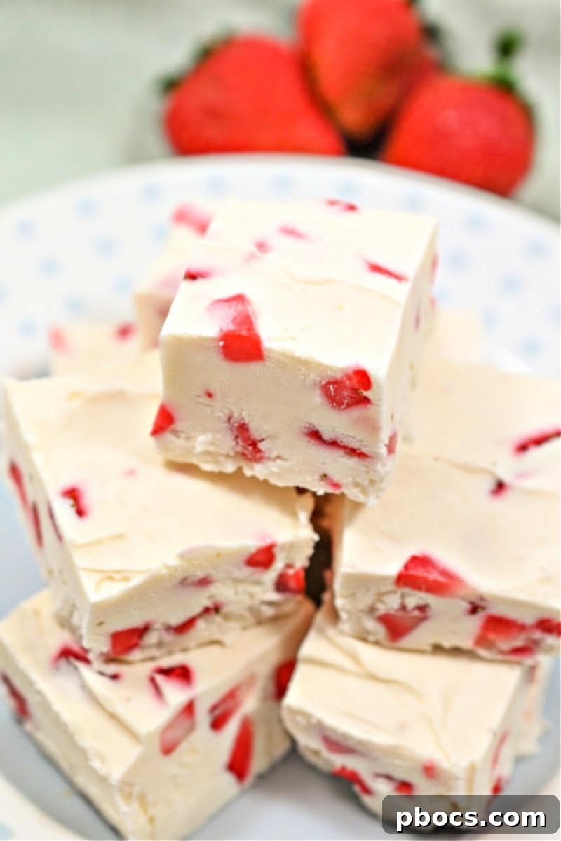 Decadent Keto Strawberry Fudge 7 Keto Strawberry Cream Fudge stored in an airtight container for freshness