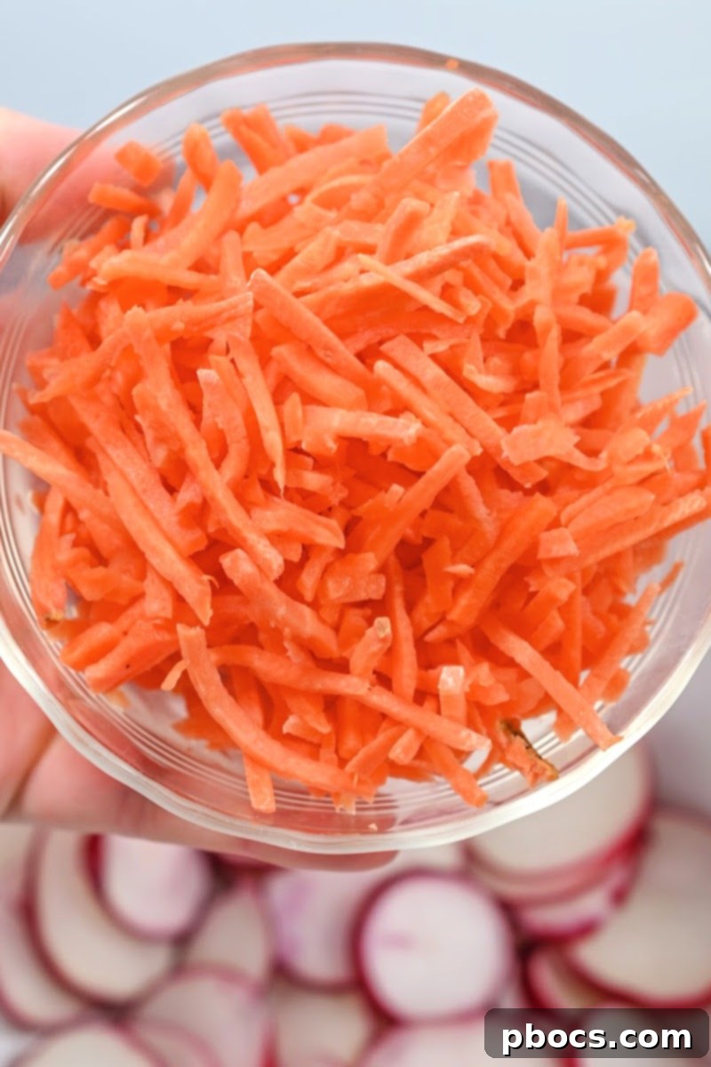 Refreshing Keto Carrot Radish Slaw 3 Crisp Matchstick Carrots for Low Carb Salad