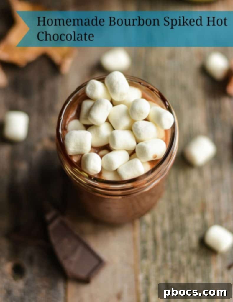 Homemade Bourbon Spiked Hot Chocolate Homemade Bourbon Spiked Hot Chocolate, a rich, velvety drink perfect for cozy evenings or an elegant dessert replacement.