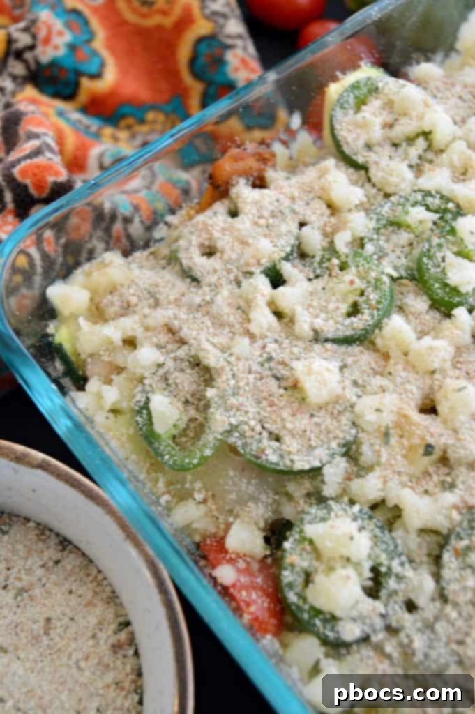 Jalapeño & Chicken Zucchini Casserole Jalapeño & Chicken Zucchini Casserole - Ready for the final bake with toppings.