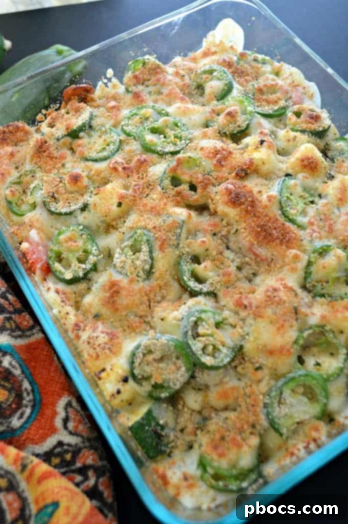 Jalapeño & Chicken Zucchini Casserole Jalapeño & Chicken Zucchini Casserole - Golden brown and bubbly, fresh from the oven.